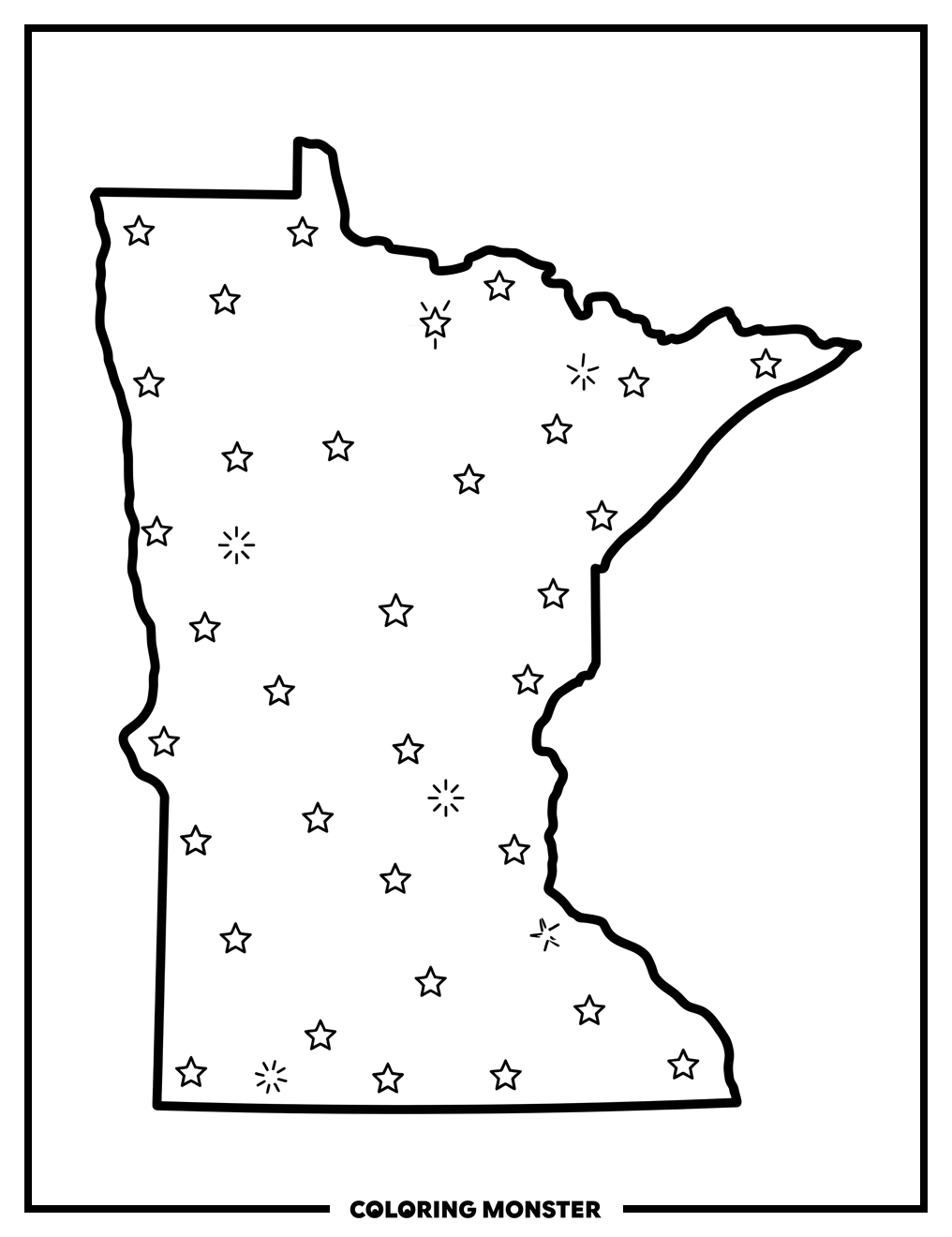 Minnesota Outline With Stars Coloring Page