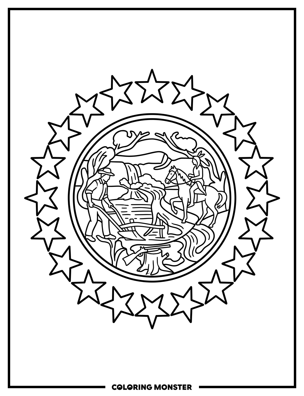 Minnesota State Flag Close-Up Coloring Page