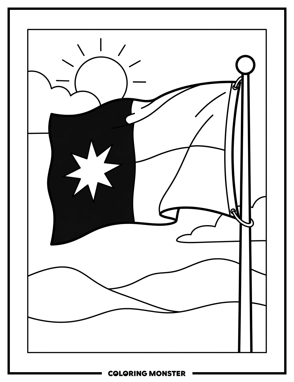 Minnesota State Flag Waving Coloring Page