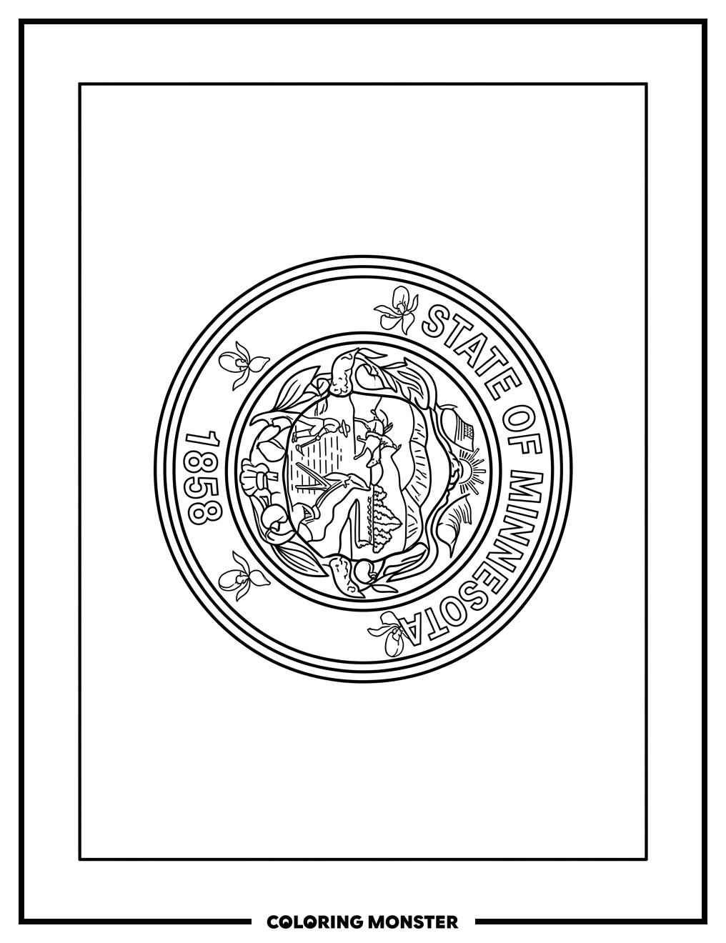 Minnesota State Flag With Seal Coloring Page