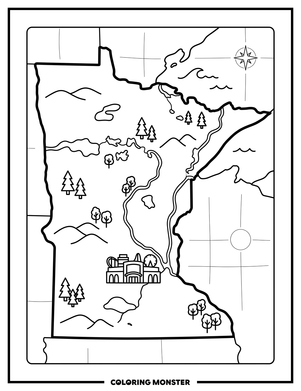 Minnesota State Outline Map Coloring Page
