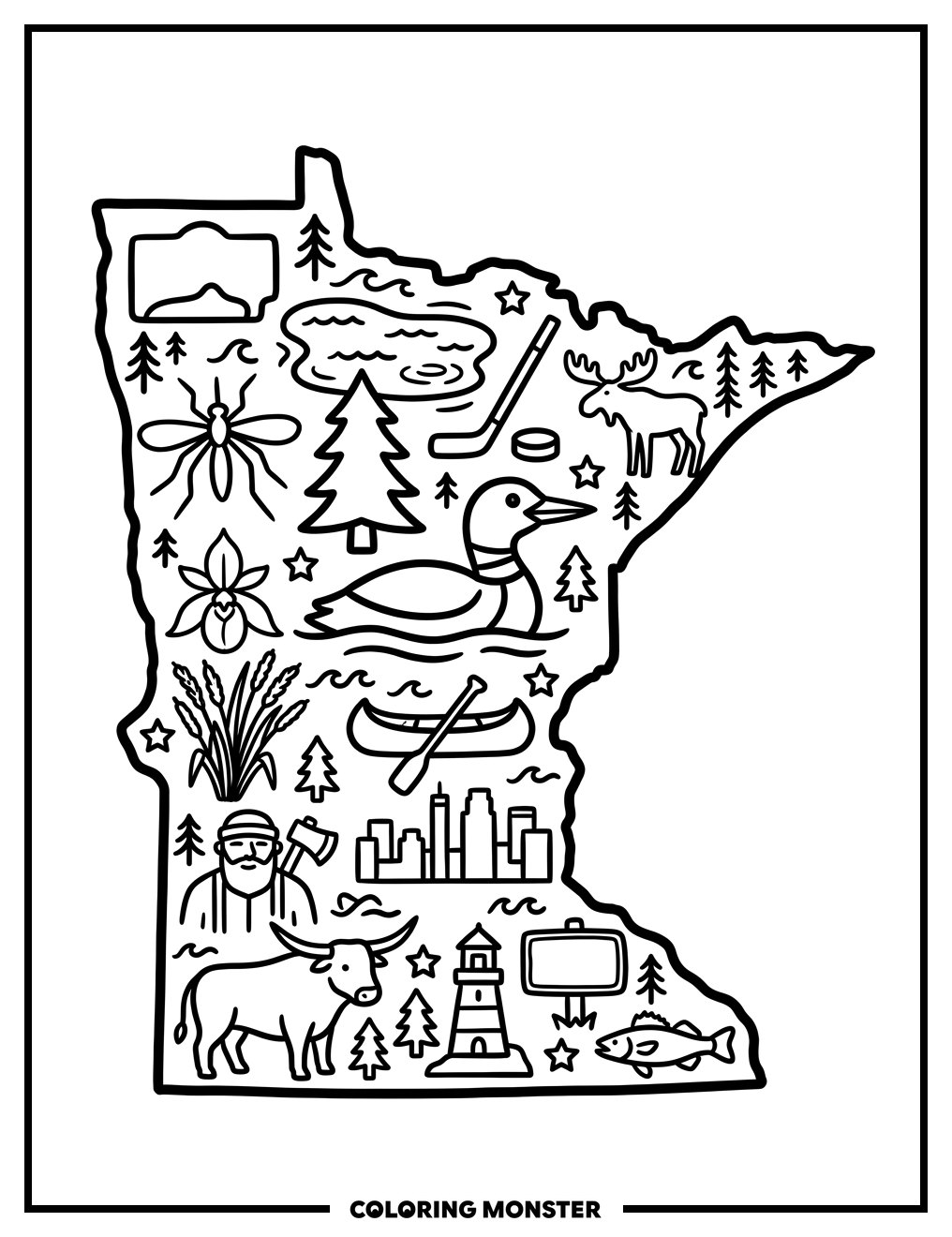 Minnesota State Symbols Coloring Page