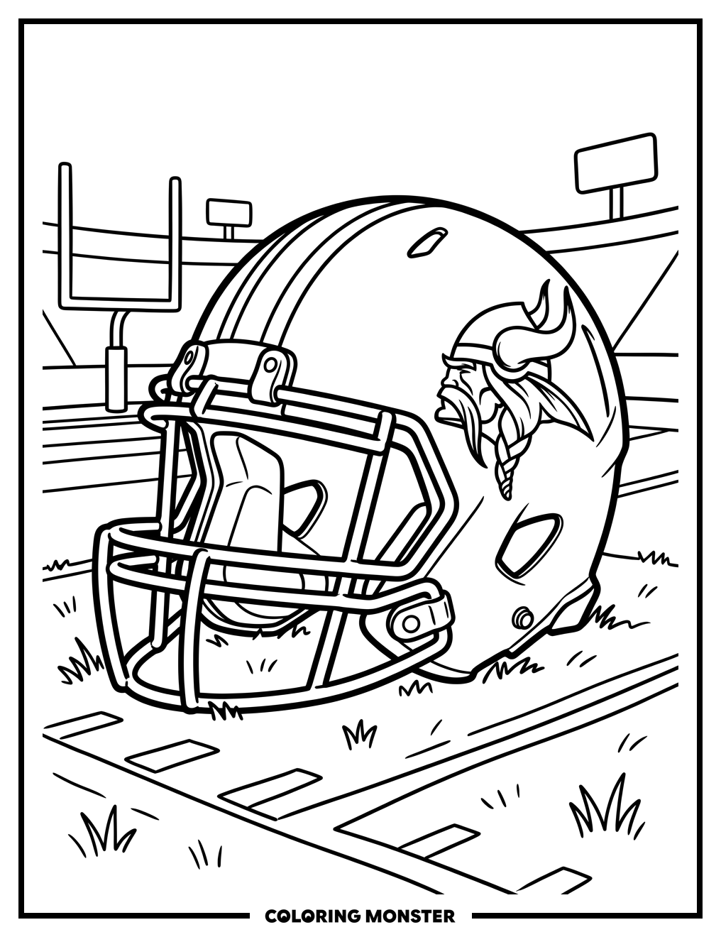 Minnesota Vikings Helmet on Football Field Coloring Page