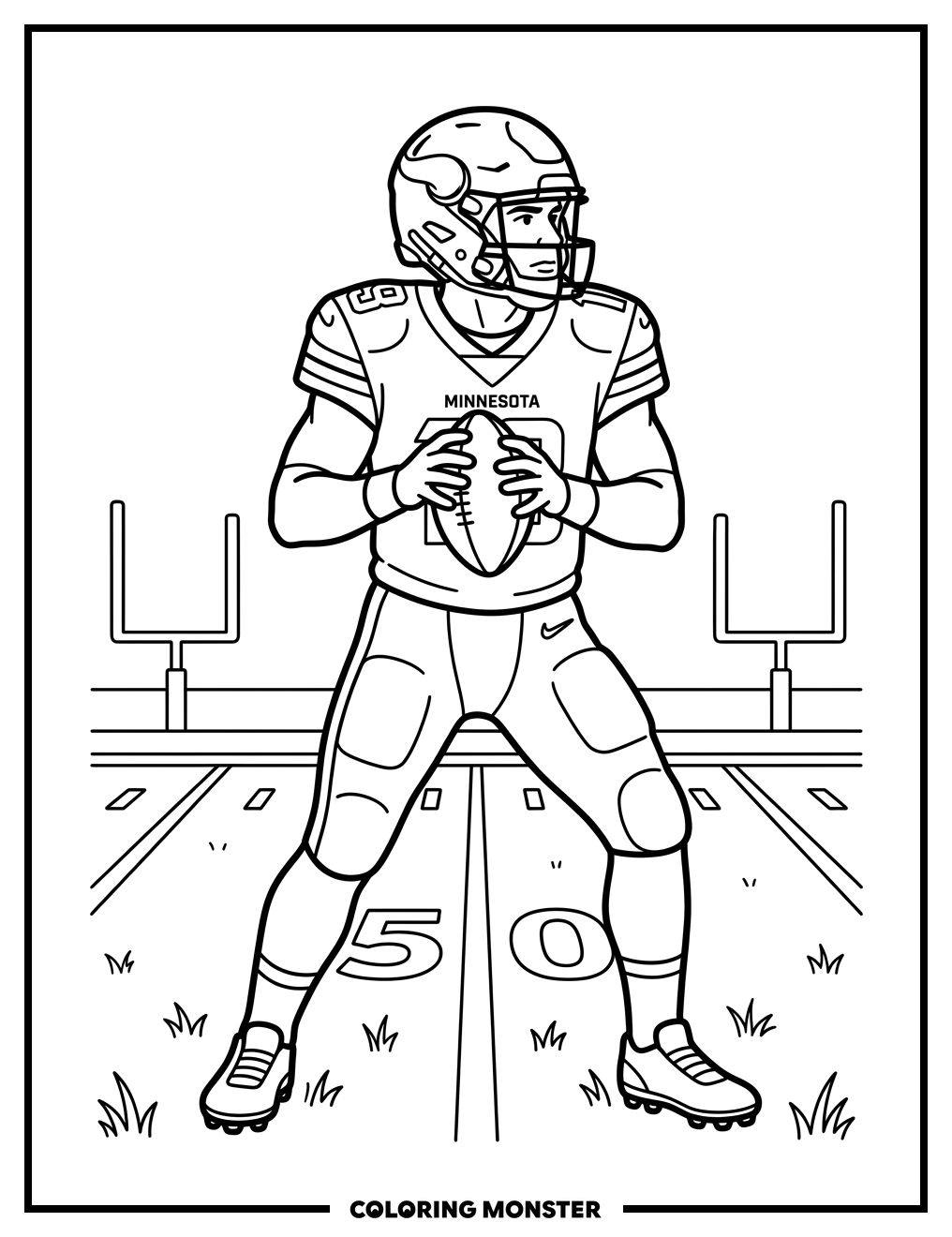 Minnesota Vikings Player With Football Coloring Page