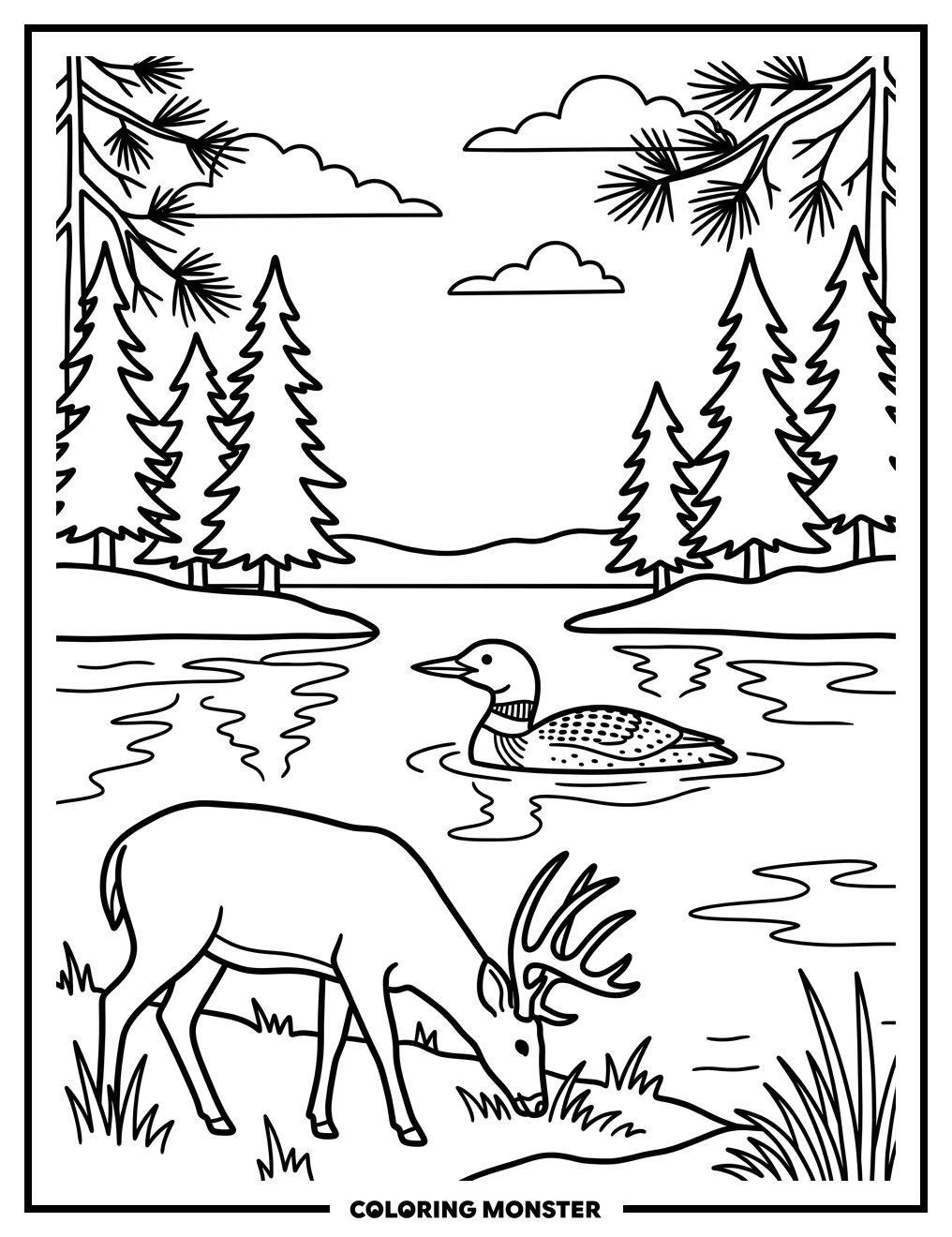 Minnesota Wildlife Scene Coloring Page