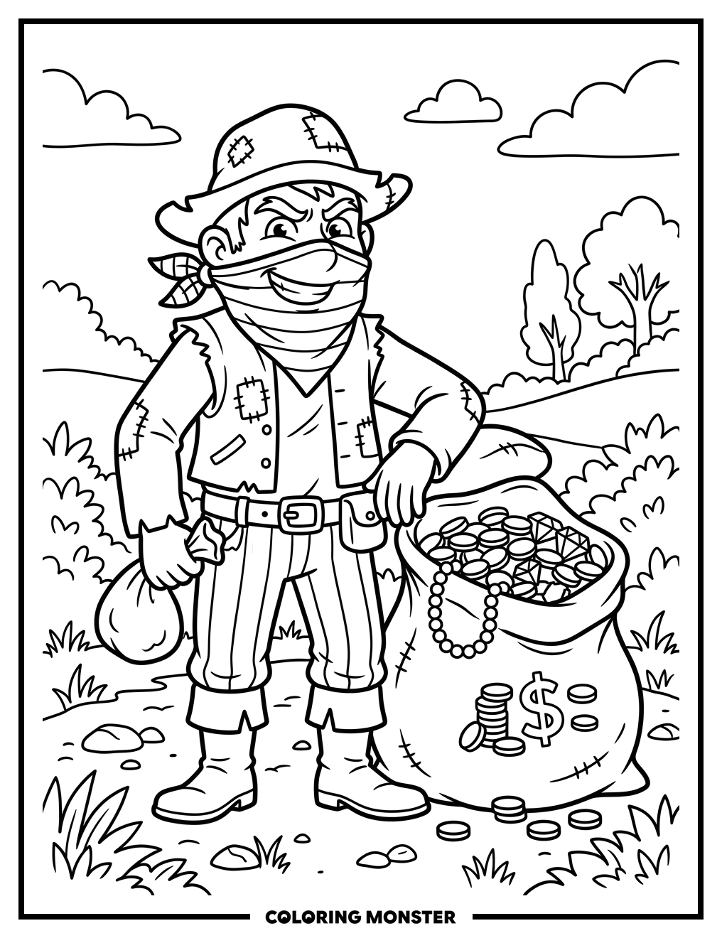 Mischievous Bandit With Gold Sack Coloring Page