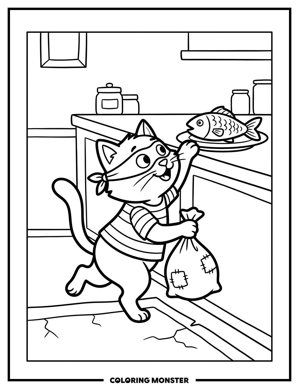 Mischievous Cat Burglar Coloring Page