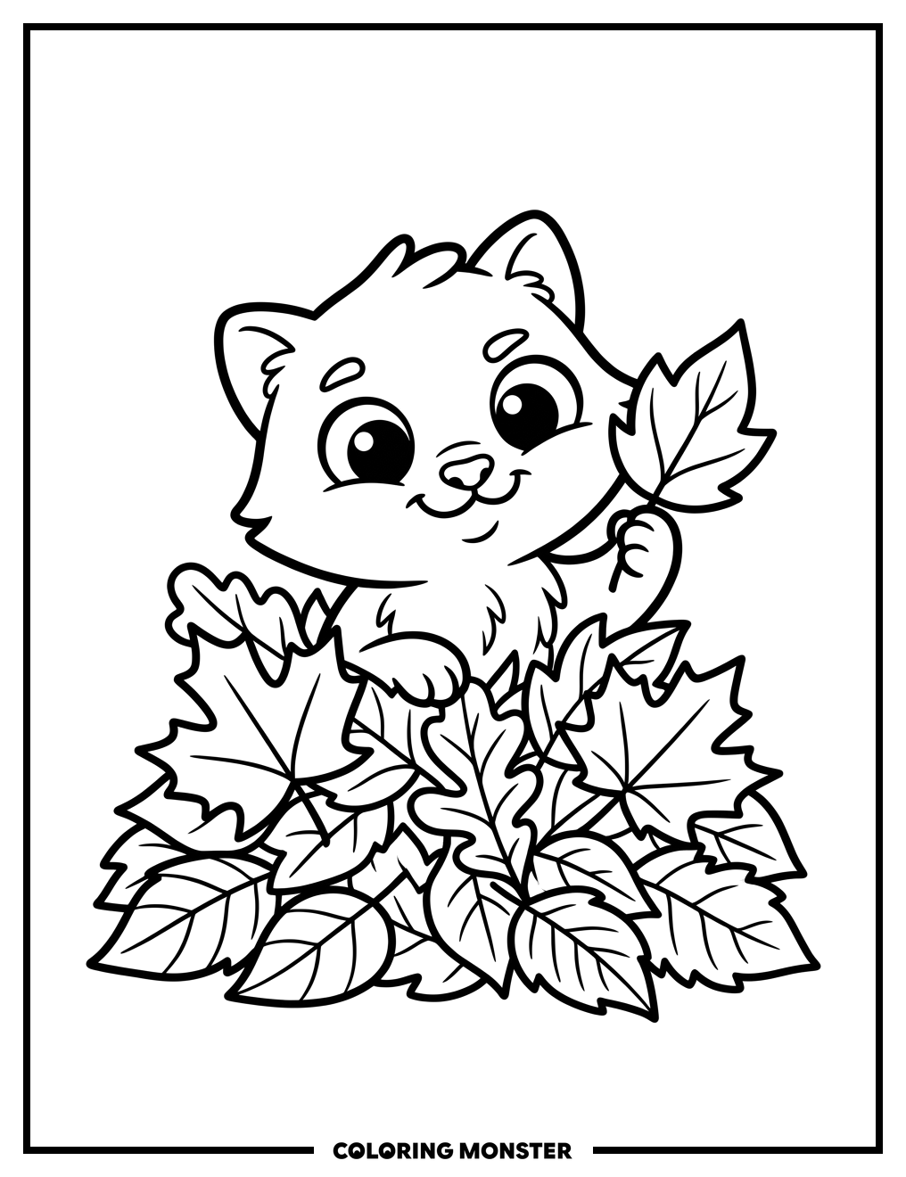 Mischievous Creature Among Autumn Leaves Coloring Page