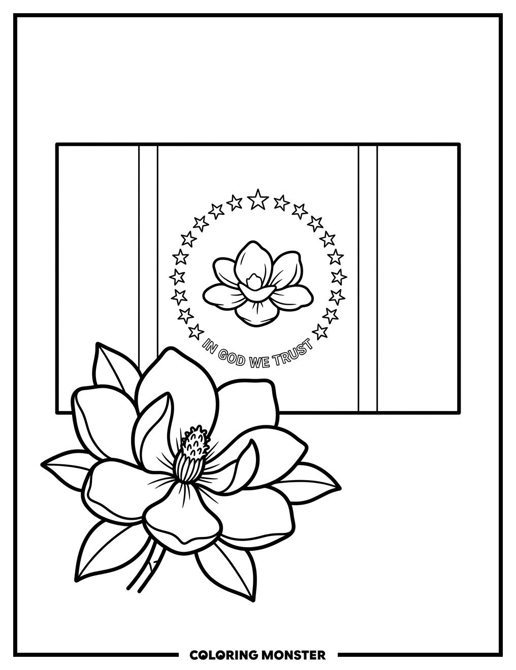Mississippi Flag and Magnolia Blossom Coloring Page