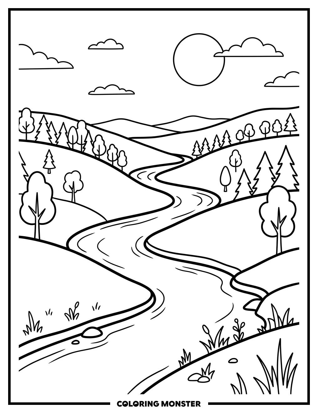 Missouri River Valley Landscape Coloring Page