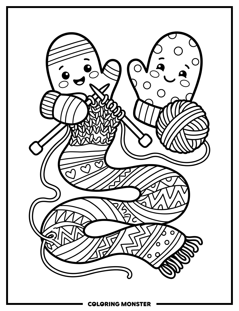 Mittens Knitting a Scarf Coloring Page