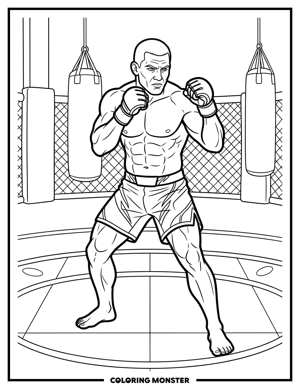 MMA Fighter in Gym Coloring Page
