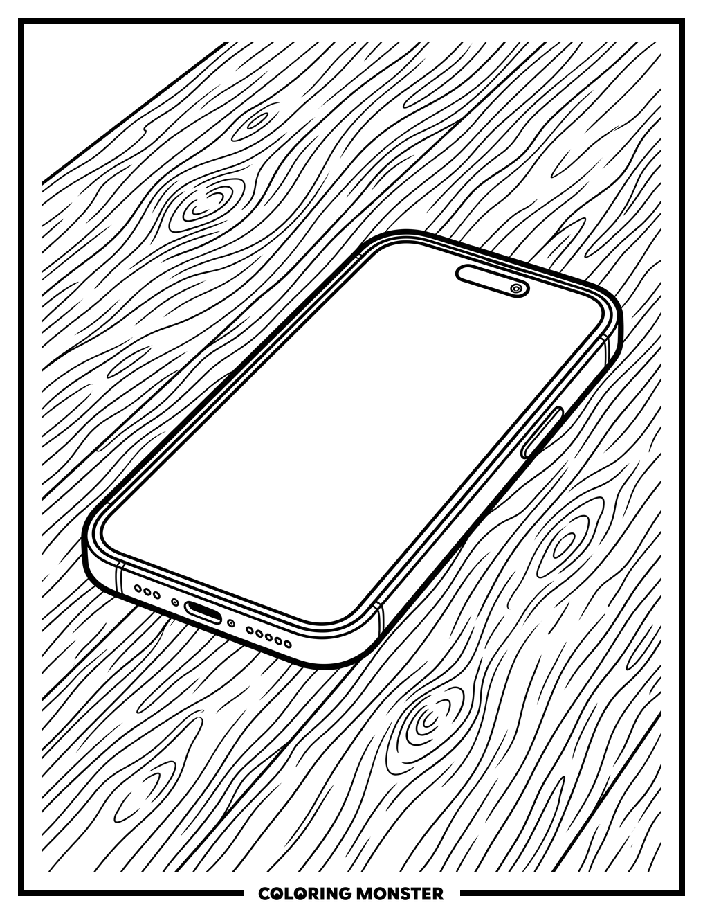 Modern iPhone 17 on Wooden Table Coloring Page