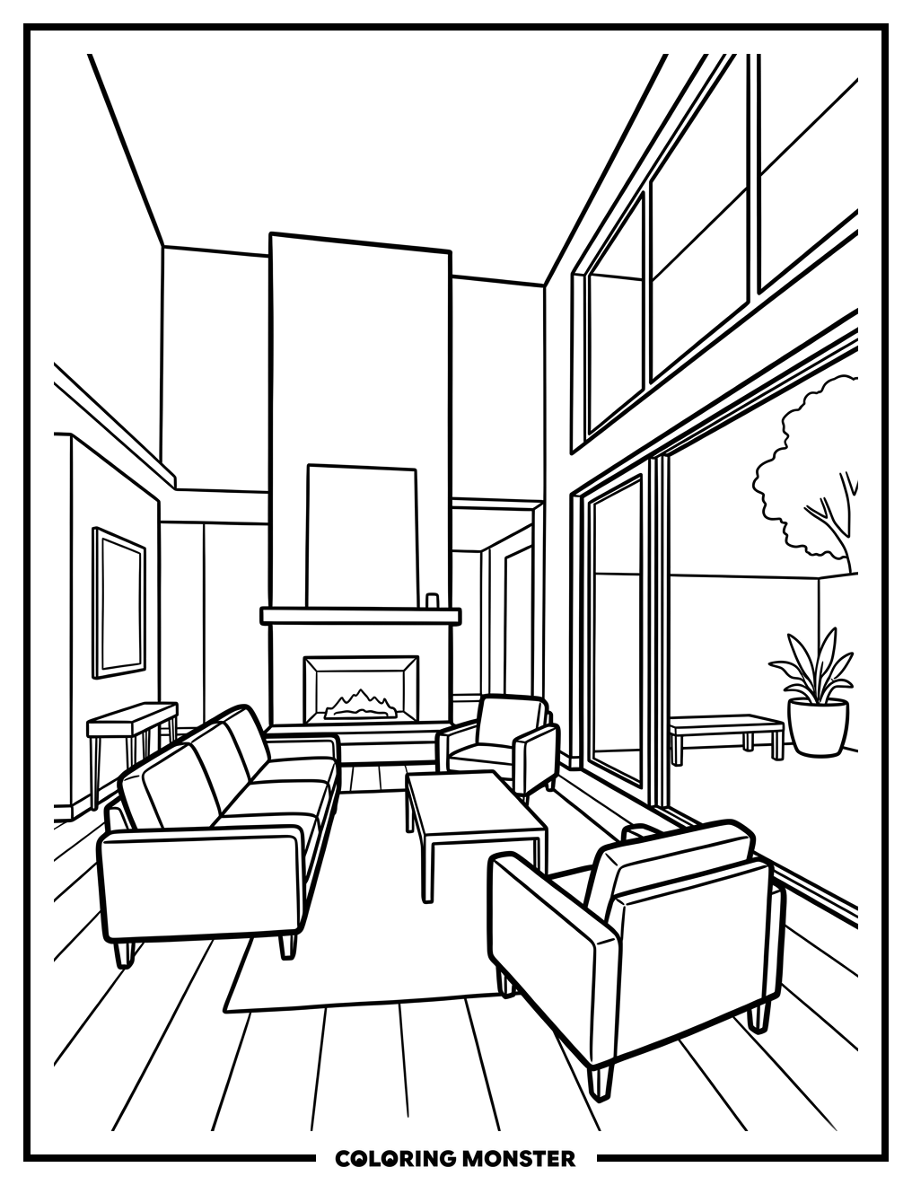 Modern Mansion Living Room Coloring Page