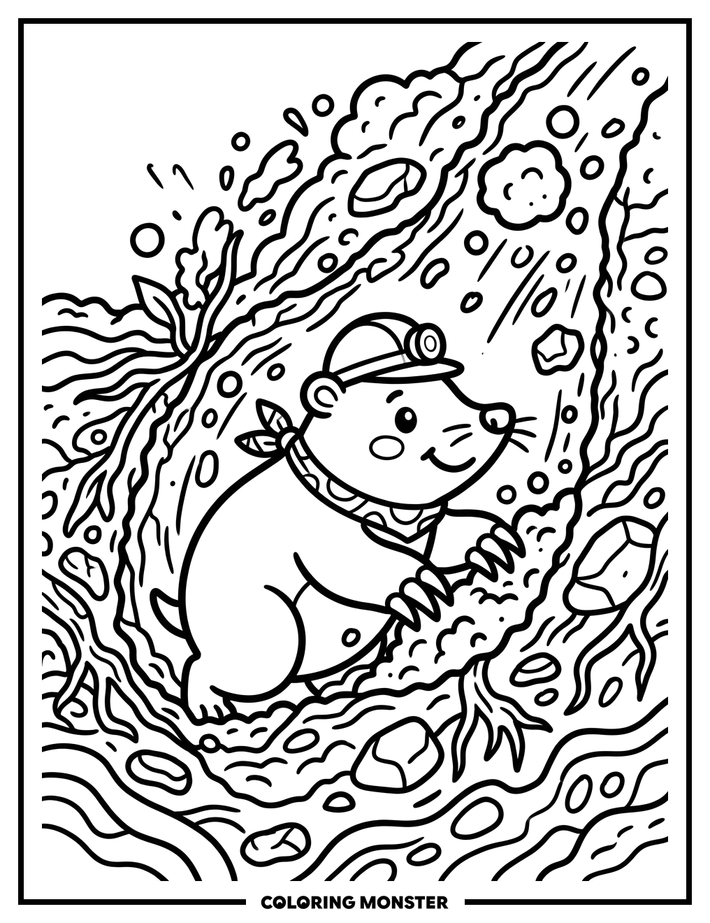 Mole Digging a Tunnel Coloring Page