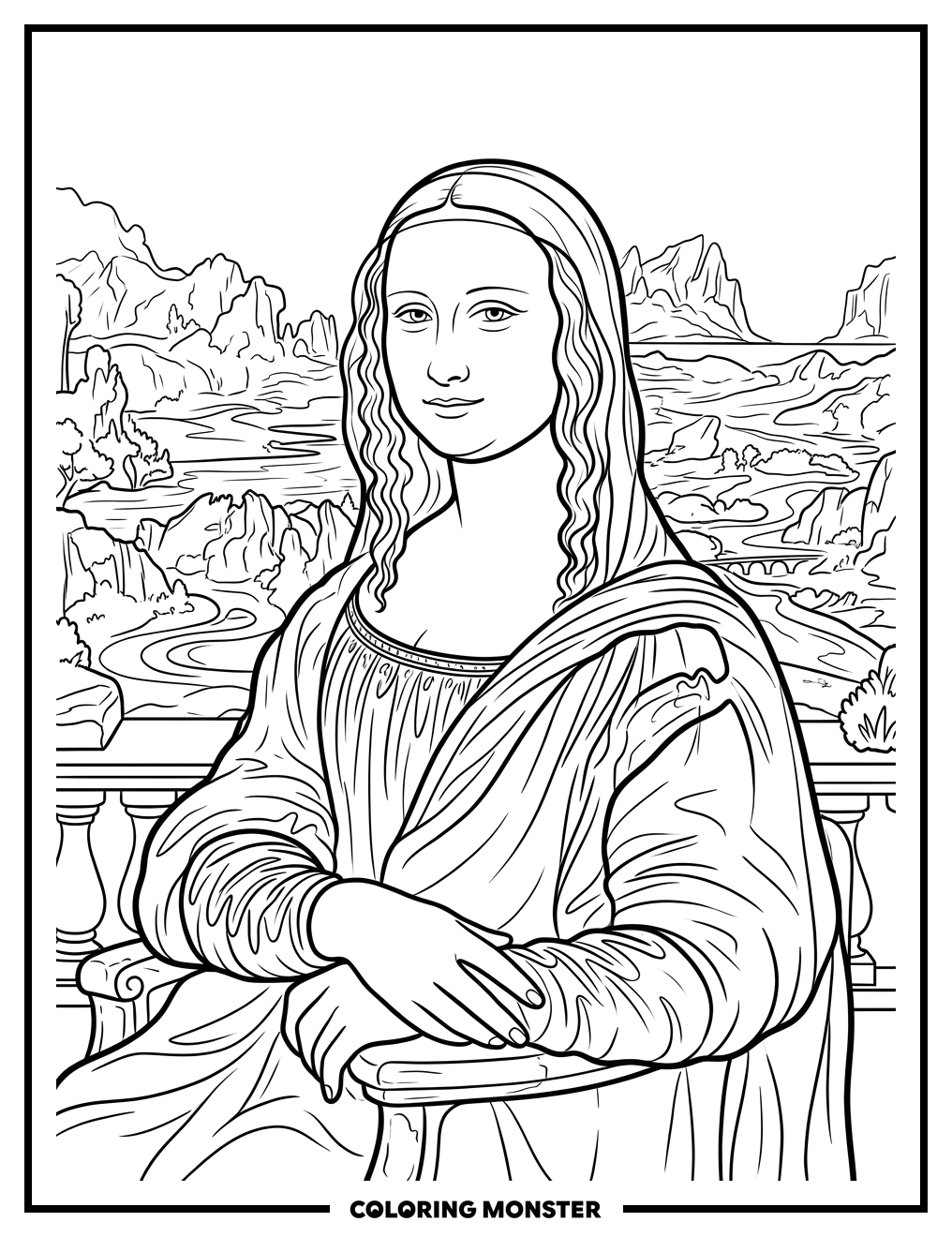 Mona Lisa in a Landscape Coloring Page