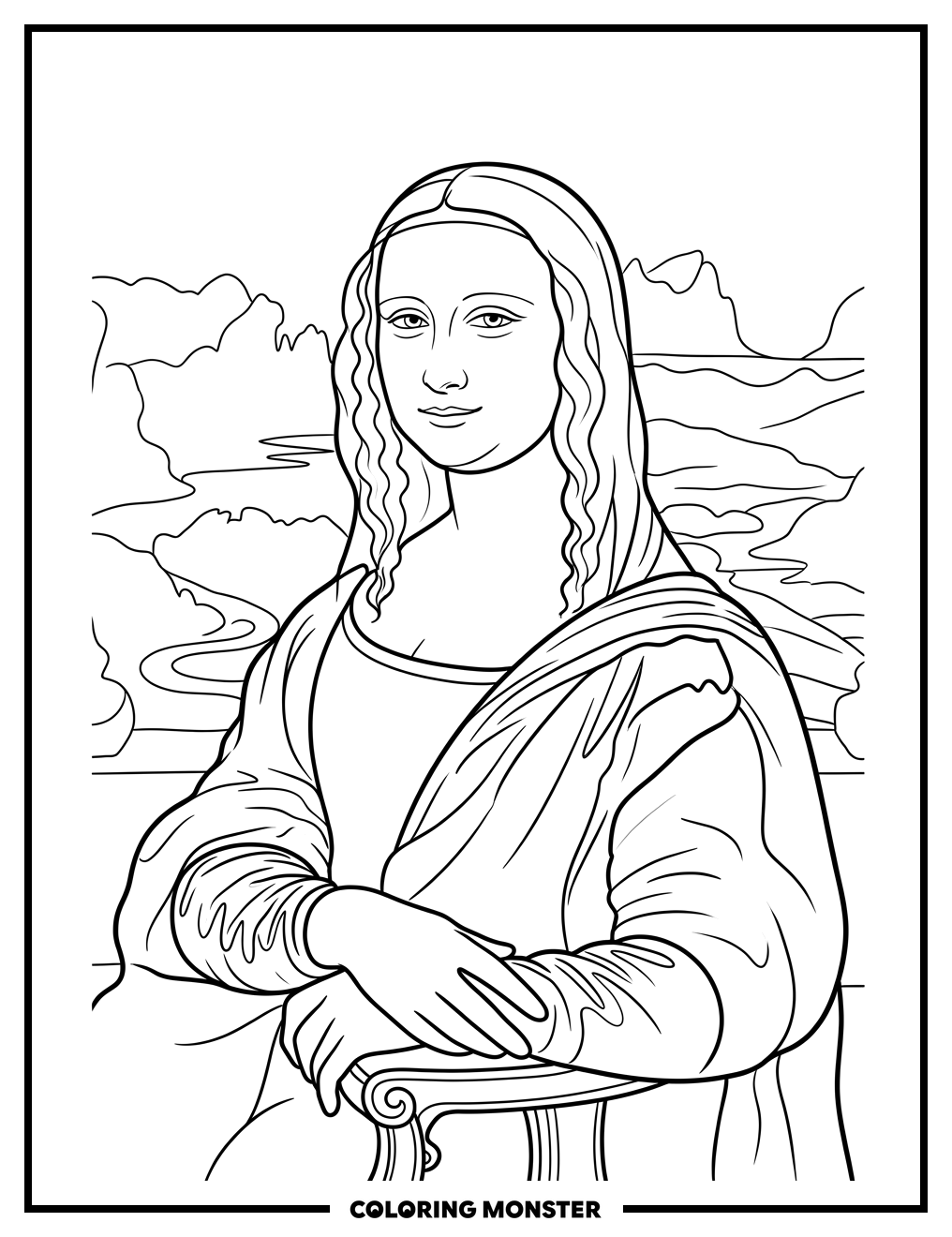 Mona Lisa Portrait Coloring Page