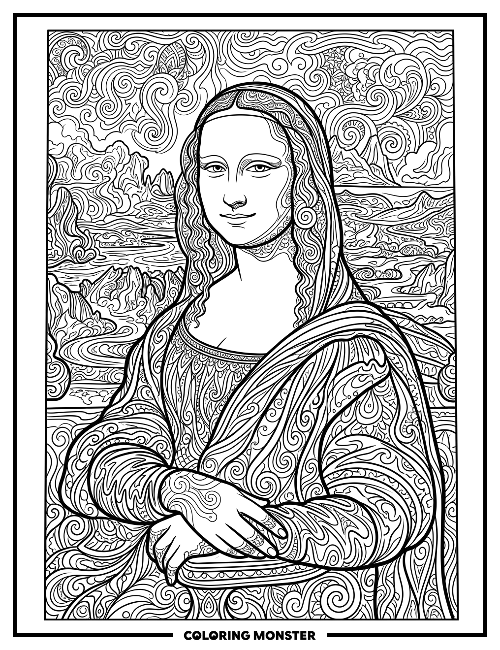 Mona Lisa Psychedelic Portrait Coloring Page