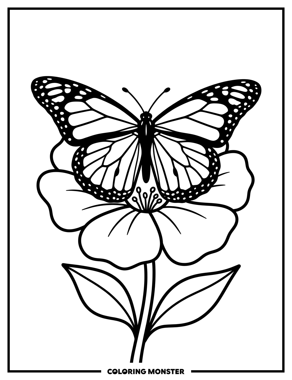 Monarch Butterfly on Flower Coloring Page