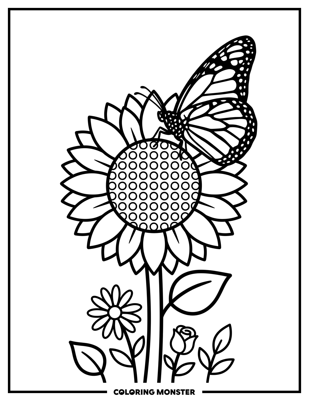 Monarch Butterfly on Sunflower Coloring Page