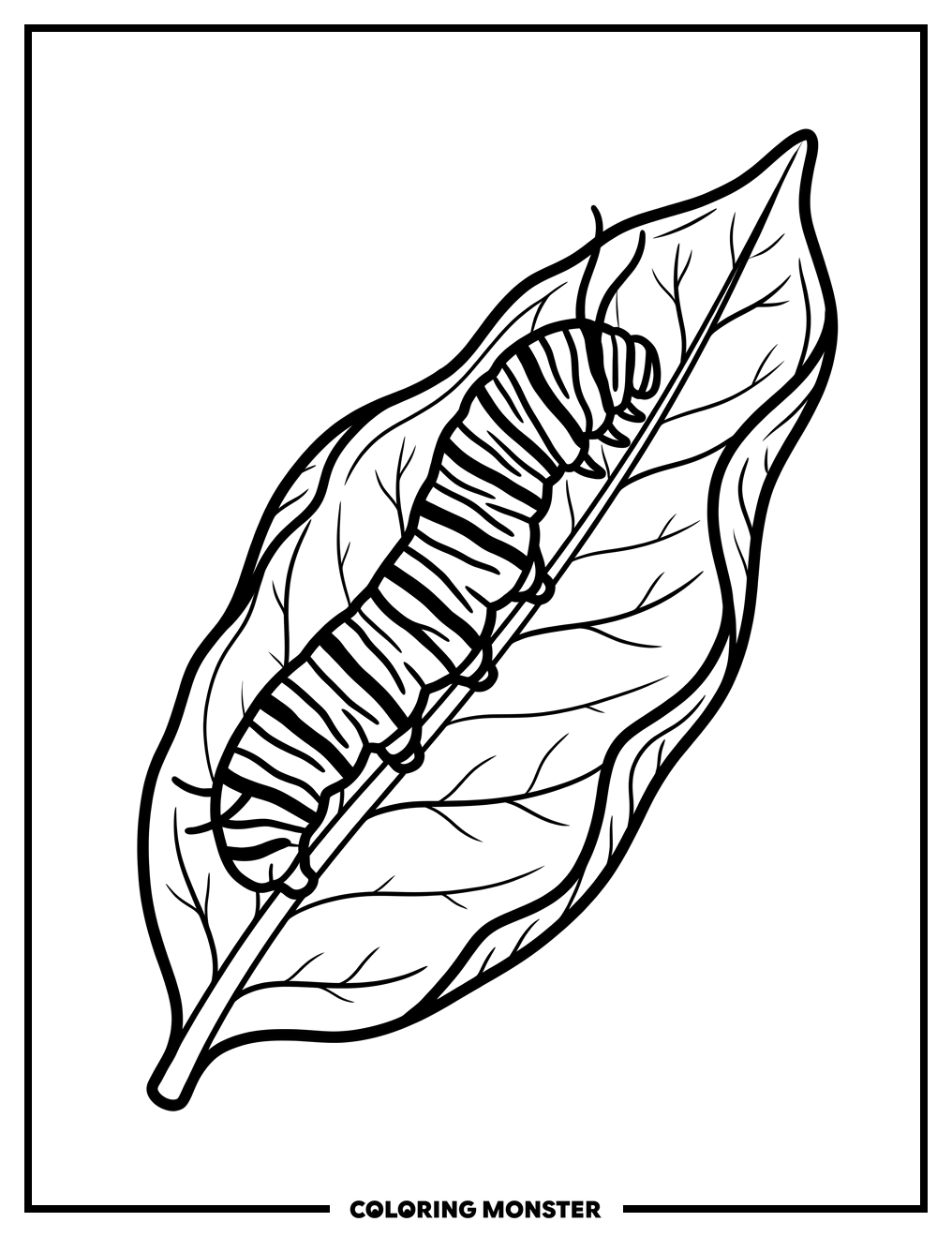 Monarch Caterpillar on Milkweed Leaf Coloring Page