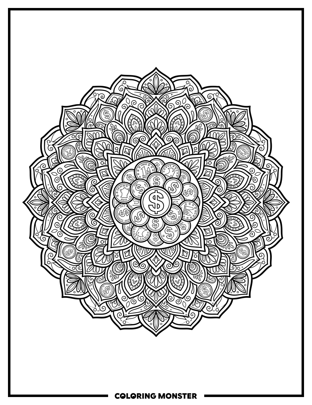Money Mandala Design Coloring Page