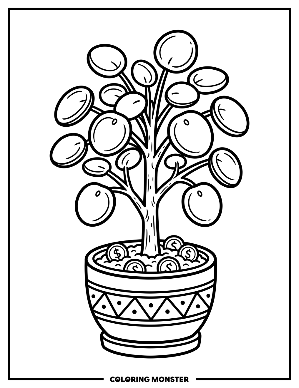 Money Tree in Pot Coloring Page