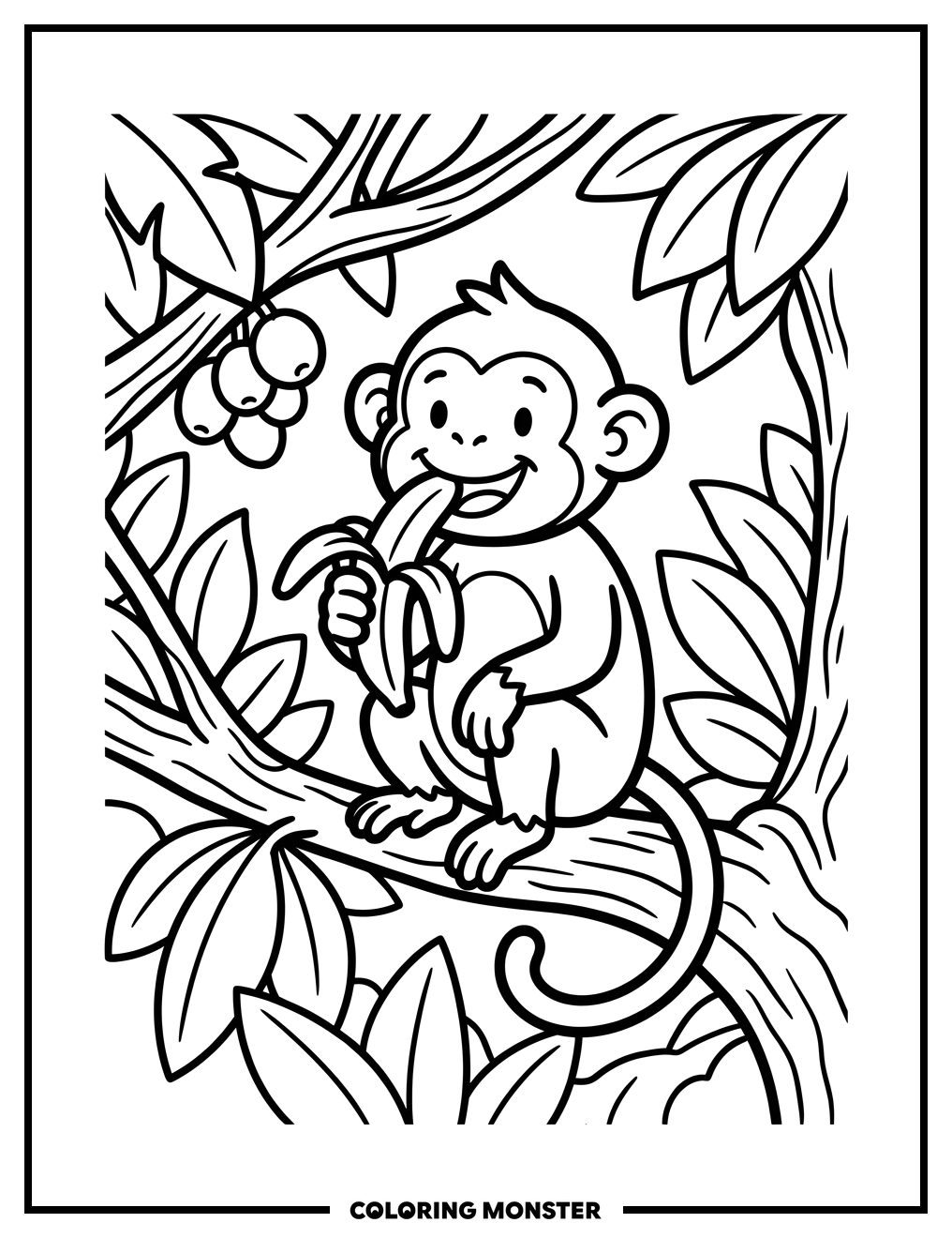 Monkey Eating Banana Coloring Page