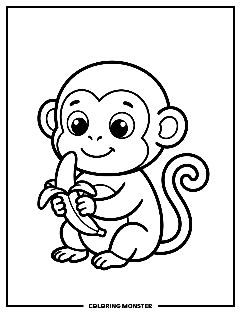 Monkey Holding a Banana Coloring Page