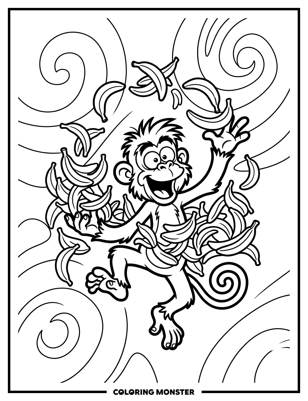 Monkey Juggling Bananas Coloring Page