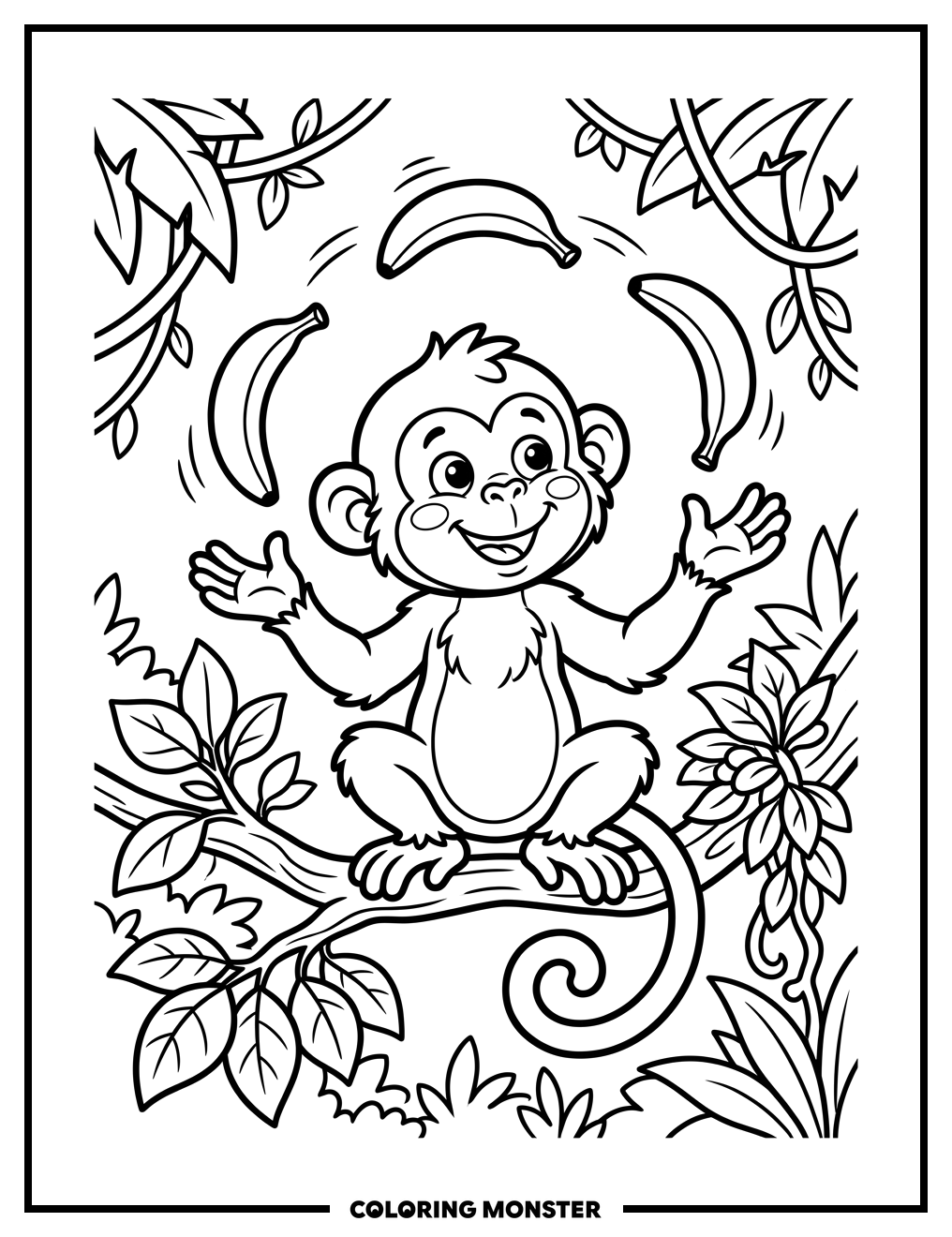 Monkey Juggling Bananas Coloring Page