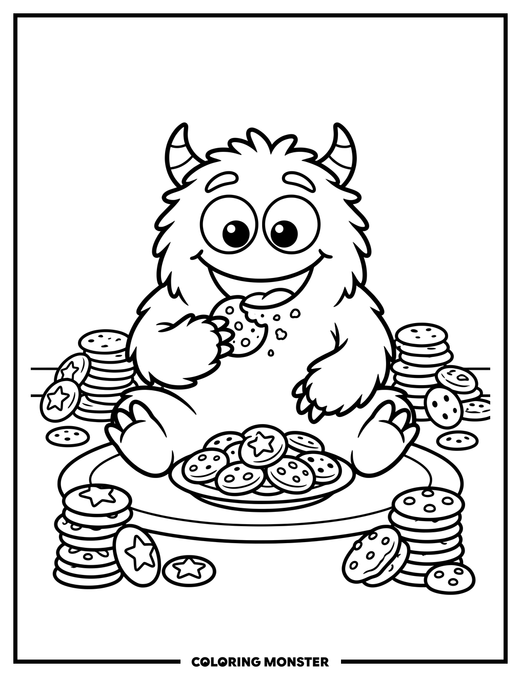 Monster Eating Cookies Coloring Page