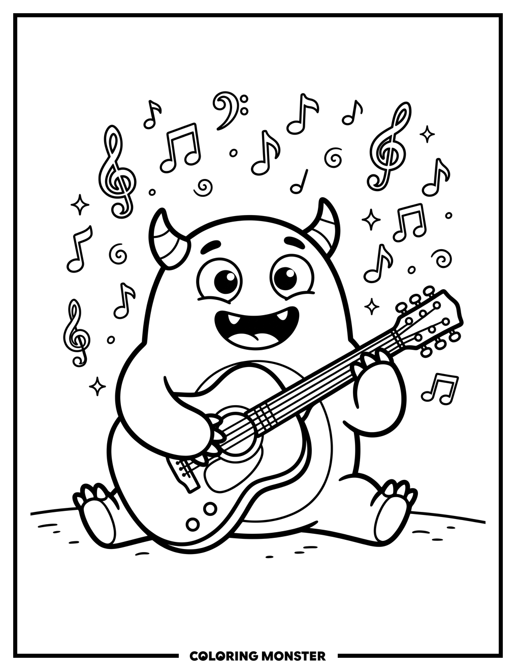 Monster Playing Guitar Coloring Page
