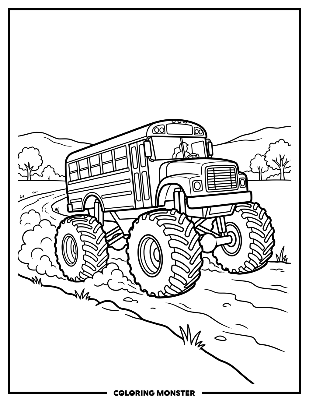 Monster School Bus Truck Coloring Page