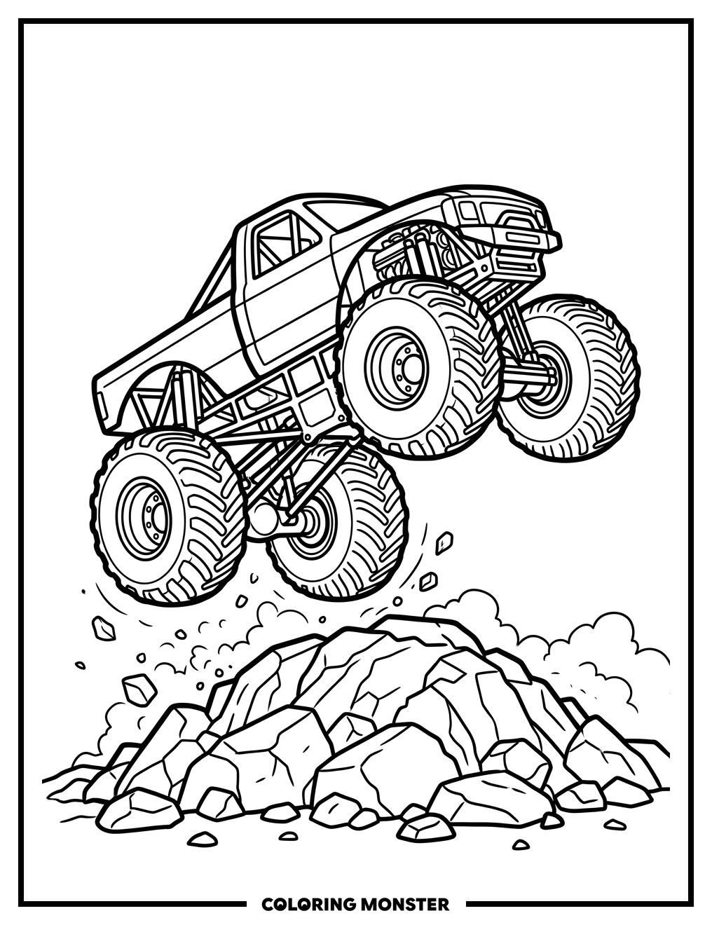 Monster Truck Airborne Coloring Page