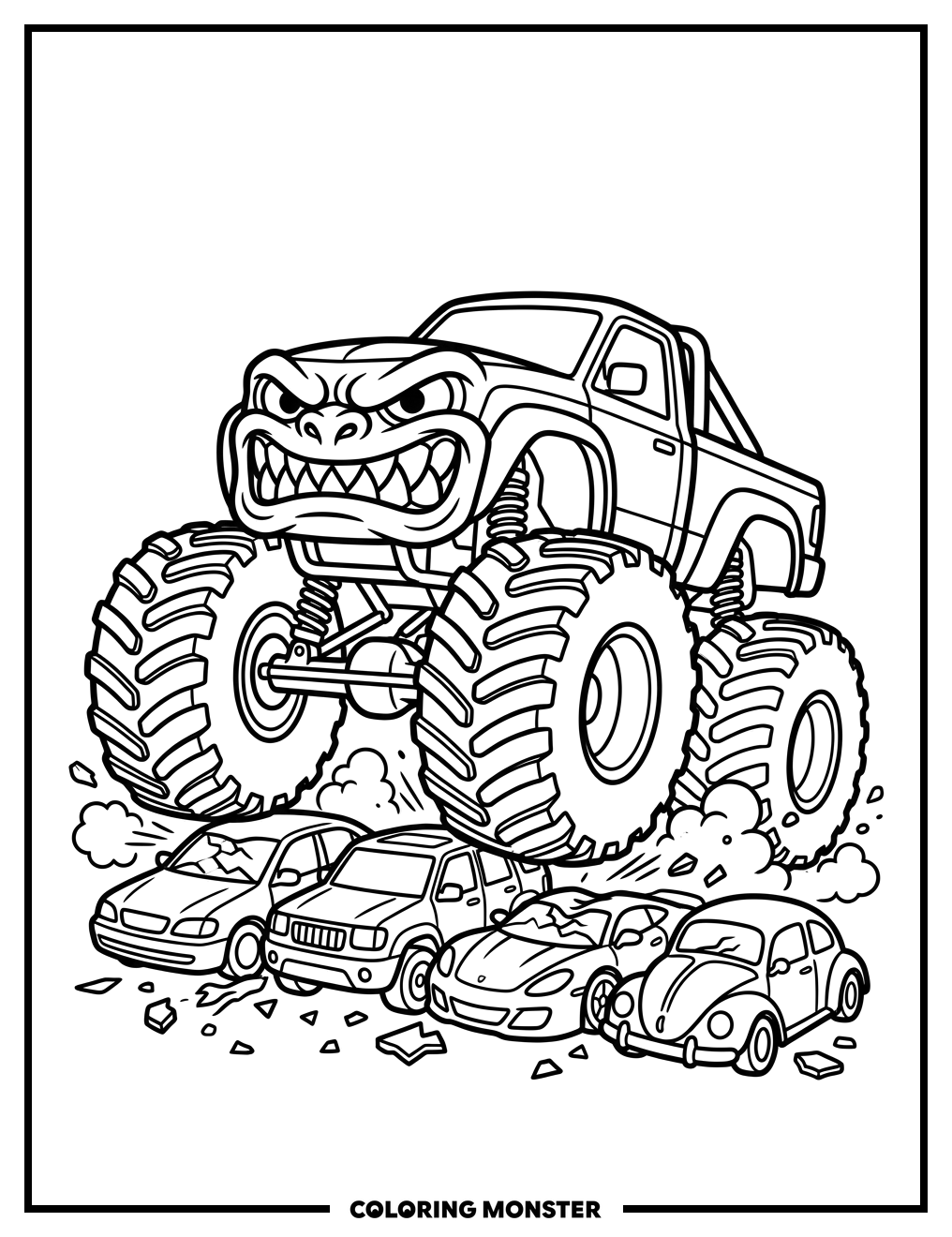 Monster Truck Crushing Toy Cars Coloring Page