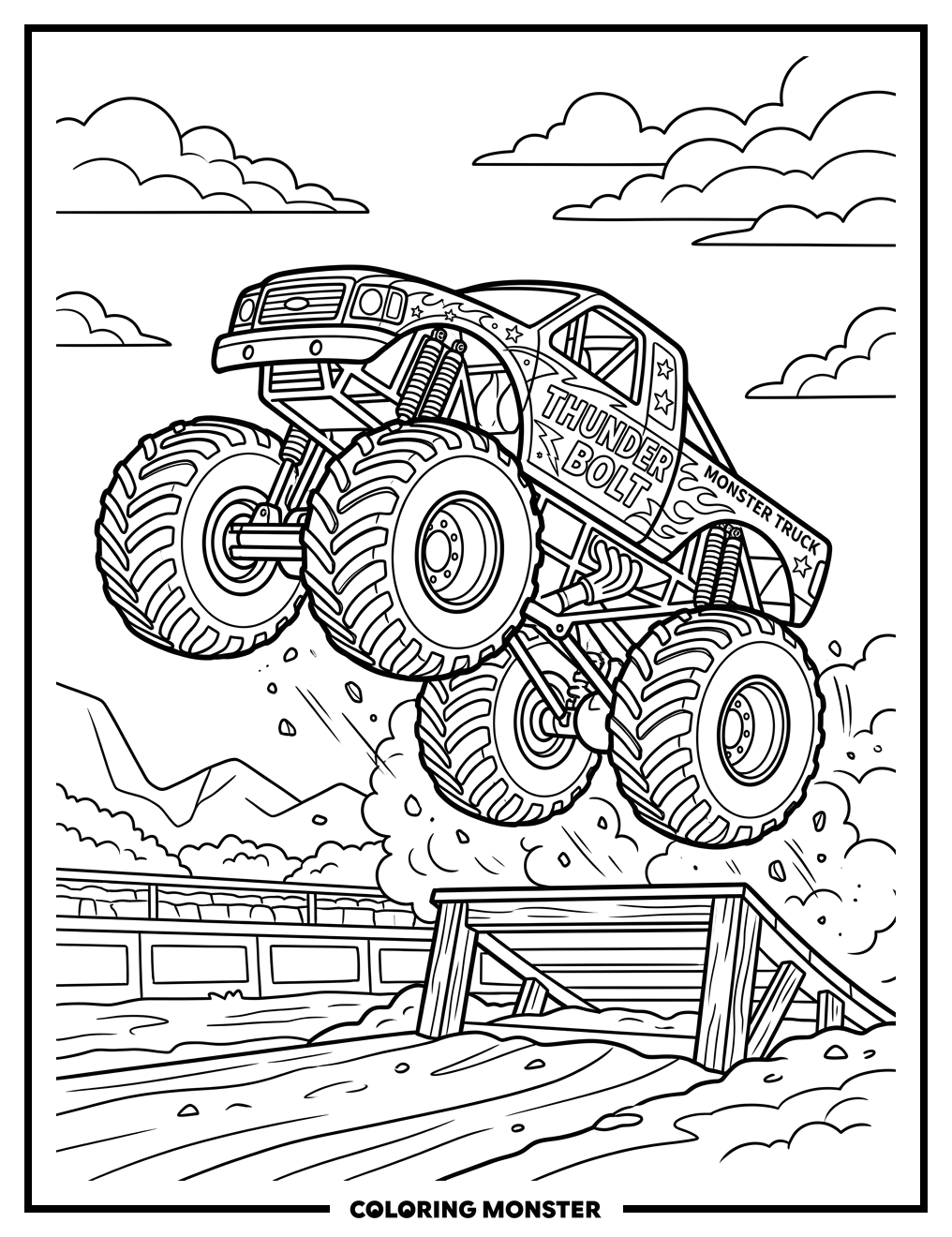 Monster Truck Jumps Ramp Coloring Page