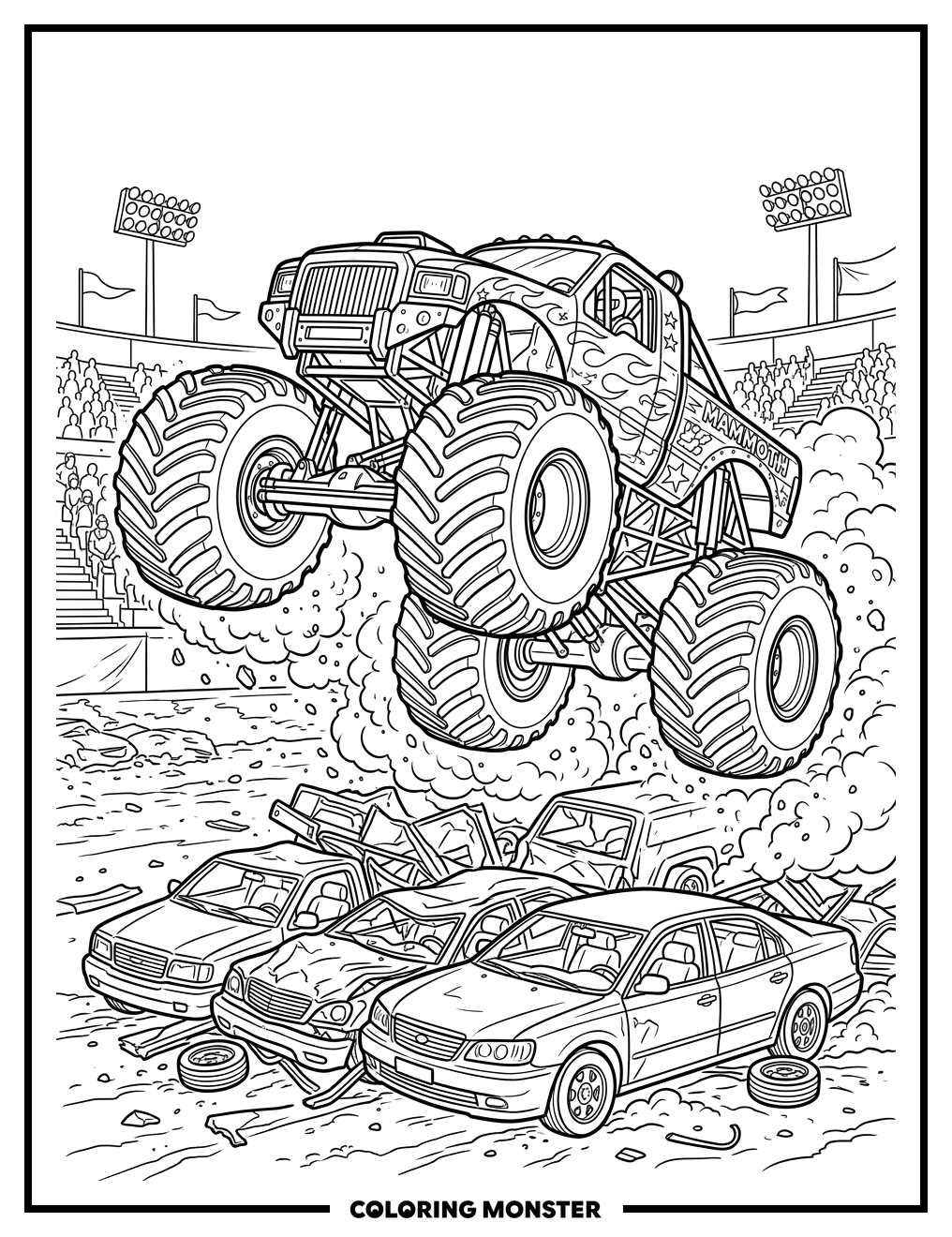 Monster Truck Mid-Air Jump Coloring Page