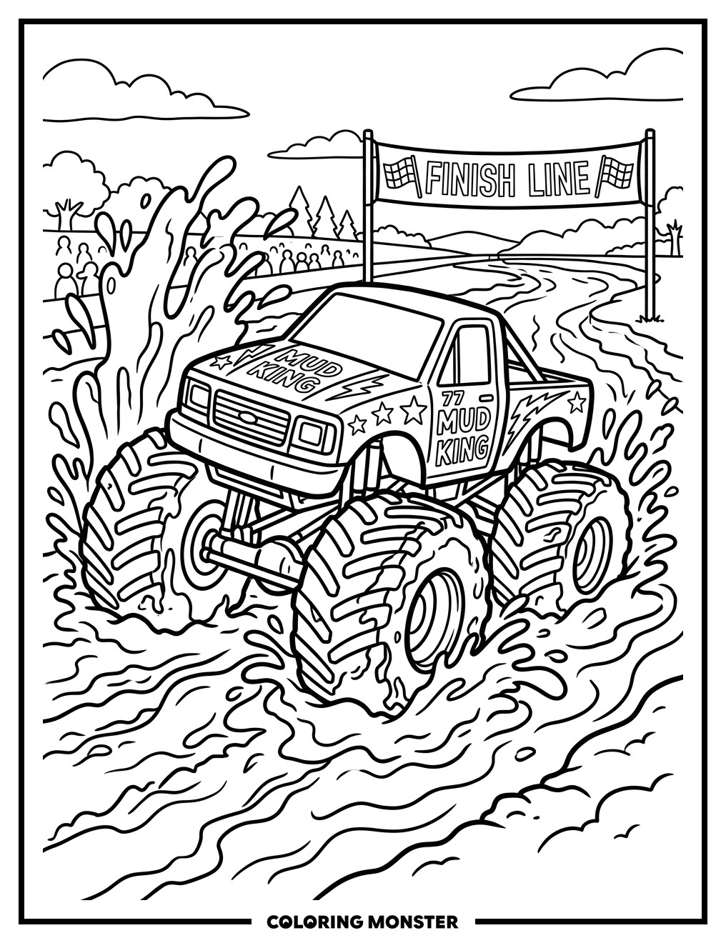 Monster Truck Mud Pit Rally Coloring Page