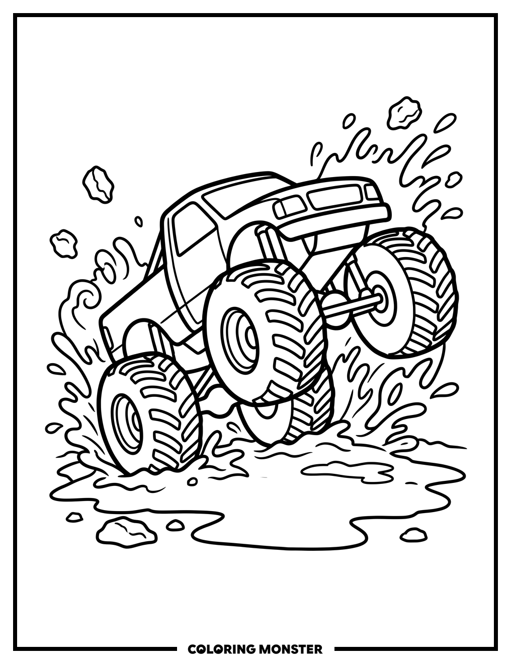 Monster Truck Mud Splash Coloring Page