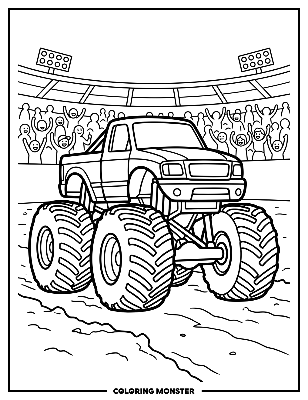 Monster Truck on Dirt Track Coloring Page