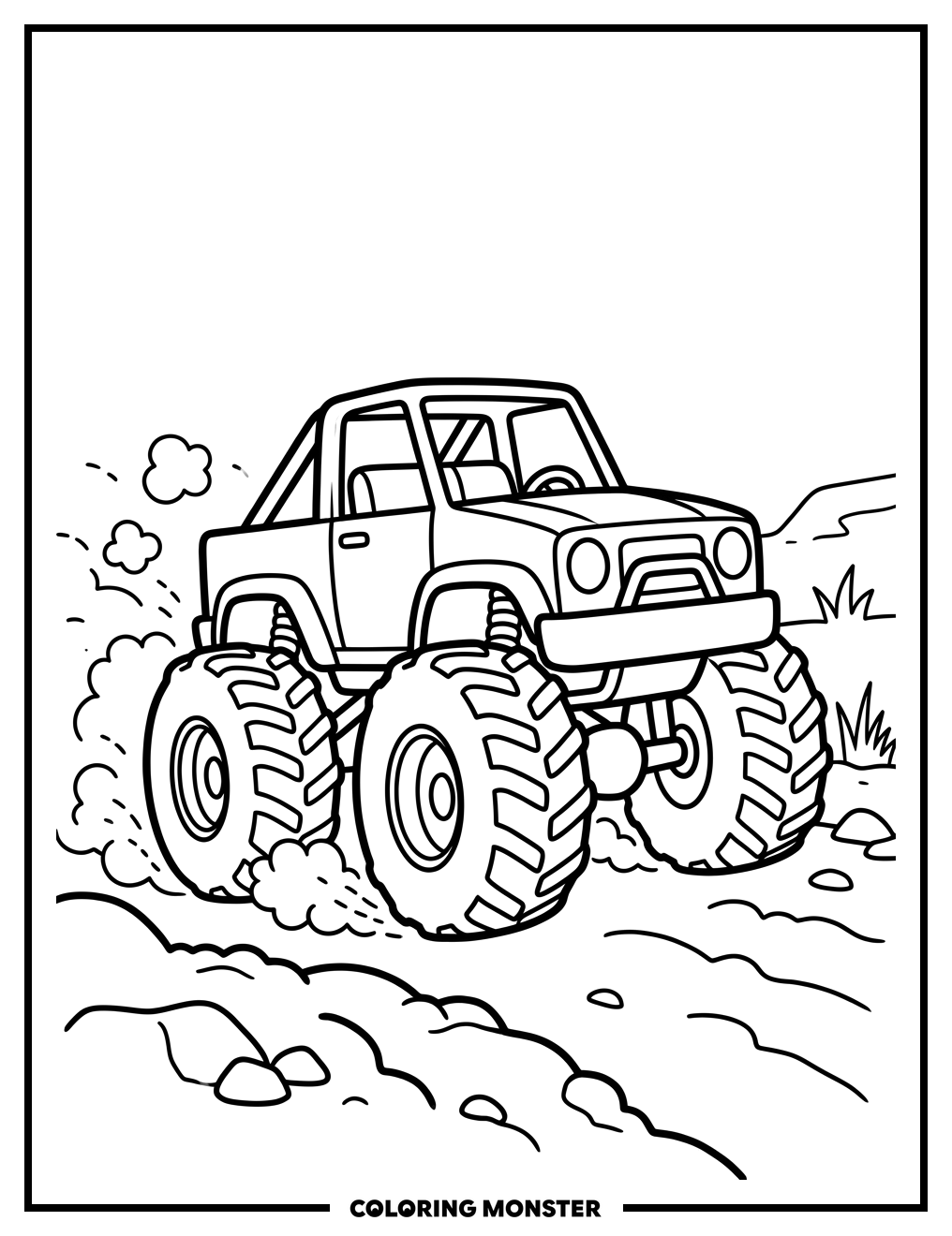 Monster Truck on Dirt Track Coloring Page