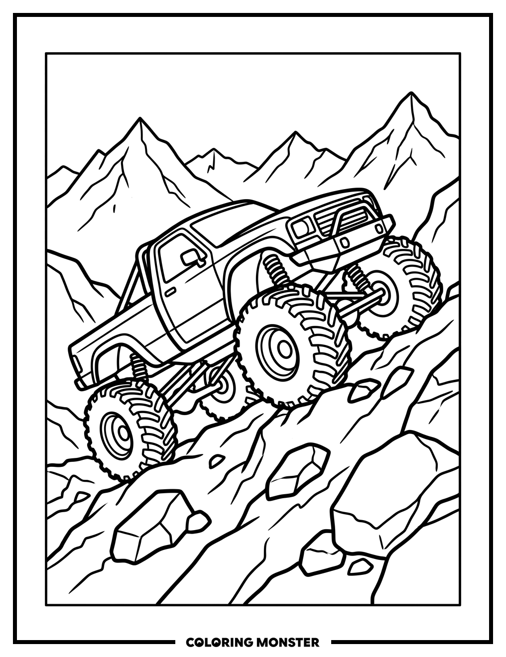 Monster Truck on Rocky Hill Coloring Page