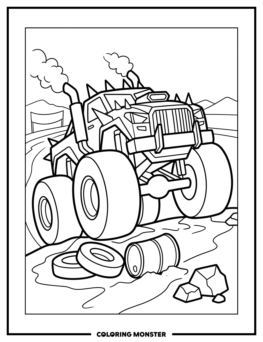 Monster Truck Roaring Forward Coloring Page