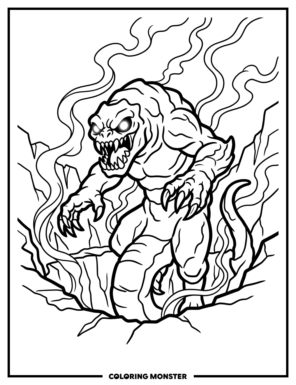Monstrous Creature Emerging From Abyss Coloring Page