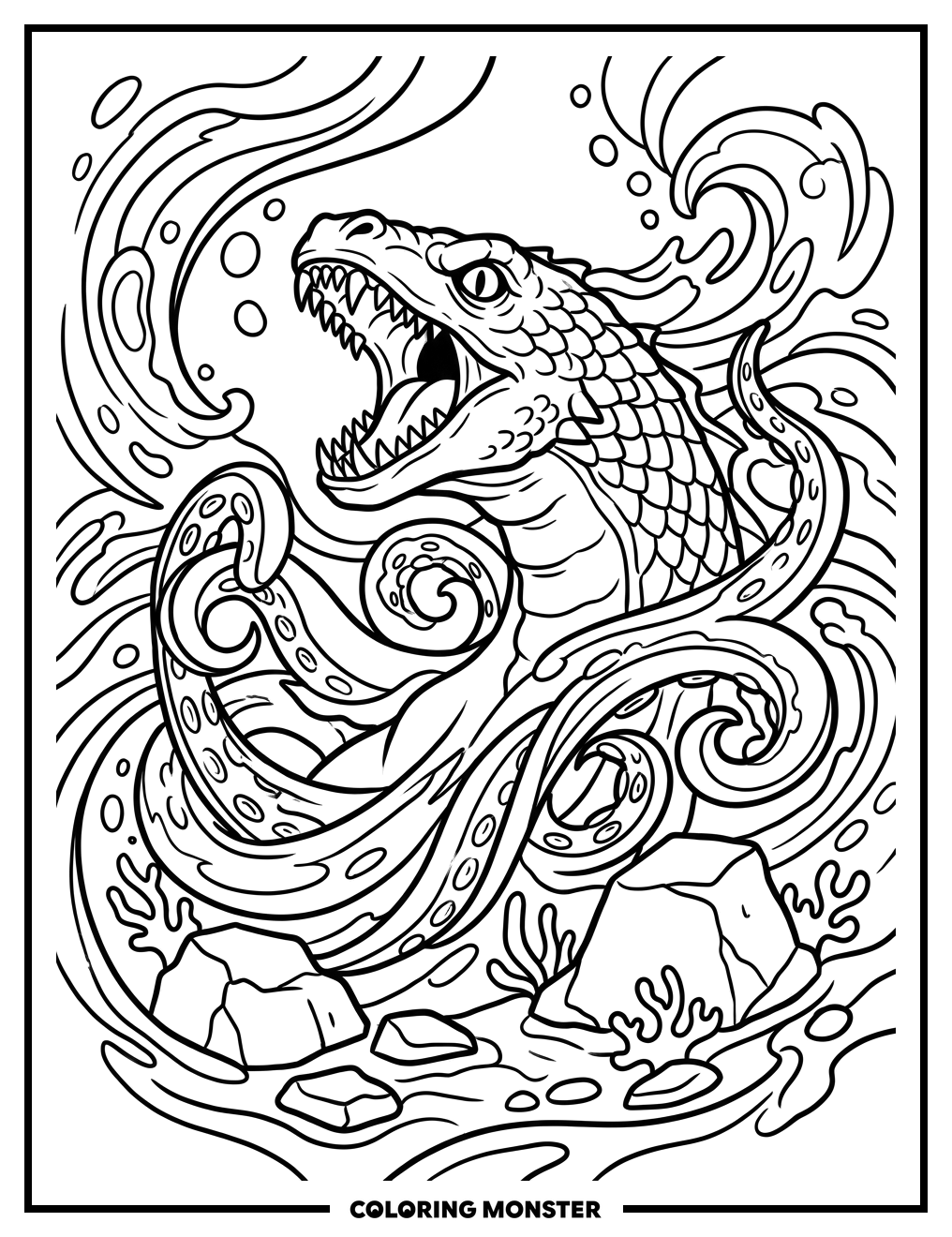 Monstrous Sea Beast Roaring Coloring Page