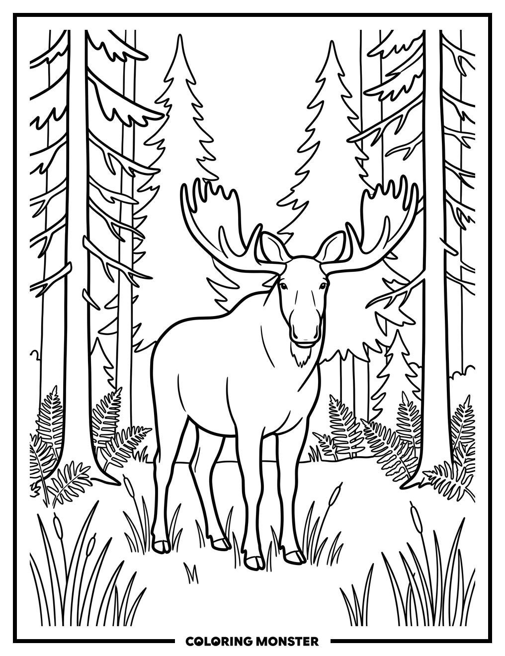 Moose in Forest Clearing Coloring Page
