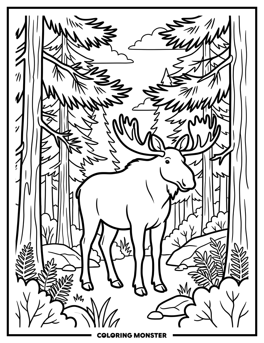 Moose in the Minnesota Forest Coloring Page