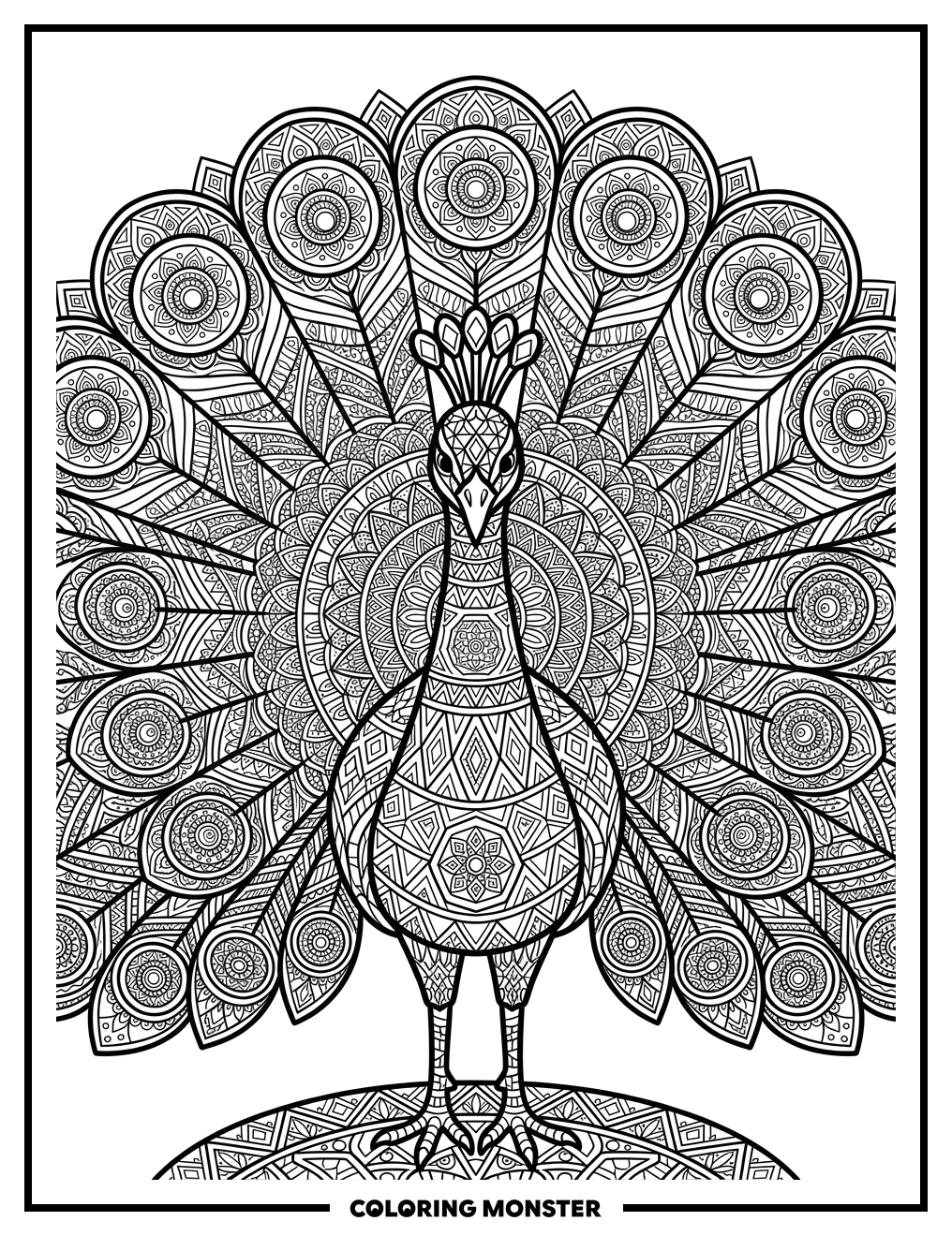 Mosaic Peacock Coloring Page