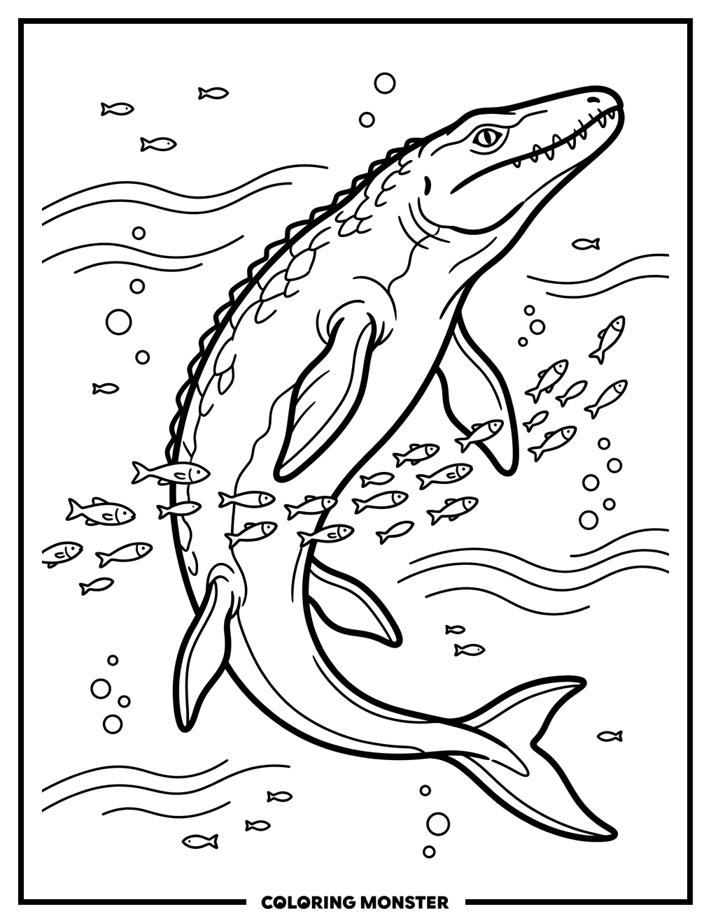Mosasaurus in Blue Ocean Coloring Page